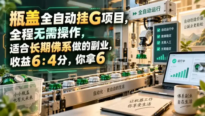 瓶盖全自动挂G项目,全程无需操作,适合长期佛系做的副业,收益6:4分,你拿6【揭秘】-51云资源