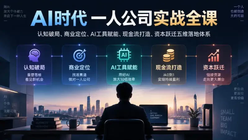 AI时代一人公司实战全课|认知破局、商业定位、AI工具赋能、现金流打造、资本跃迁五维落地体系-51云资源
