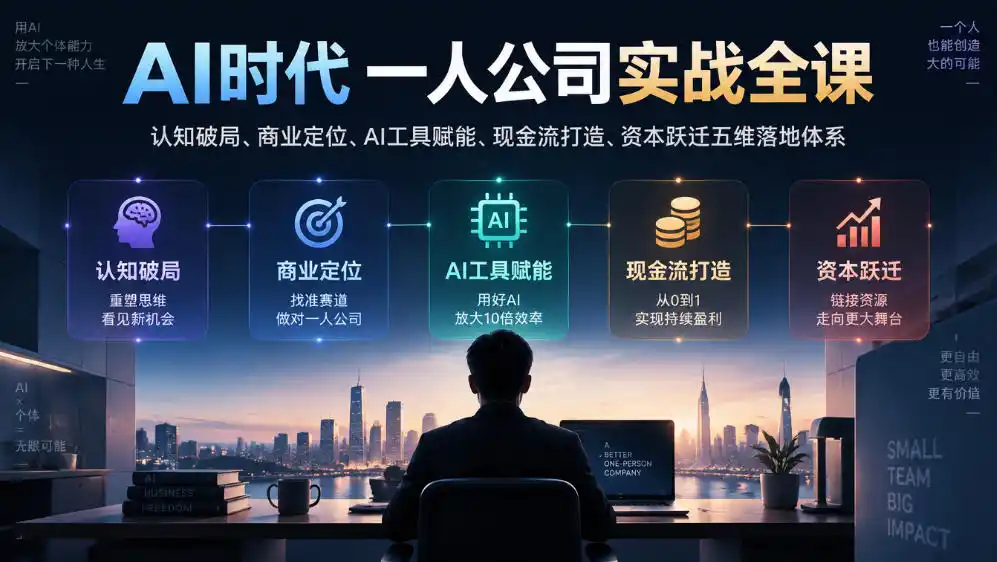 AI时代一人公司实战全课｜认知破局、商业定位、AI工具赋能、现金流打造、资本跃迁五维落地体系-51云资源