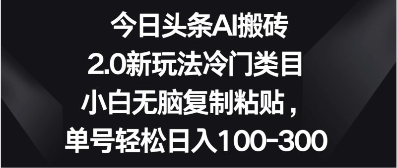 今日头条AI搬砖新玩法,冷门类目小白无脑复制粘贴,单号轻松日入100-300-51云资源