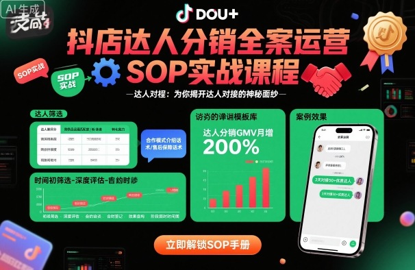 抖店达人分销全案运营SOP实战课程，为你揭开达人对接的神秘面纱-51云资源
