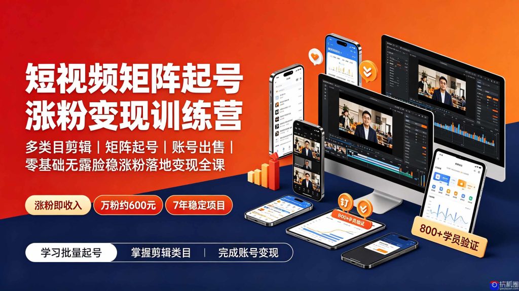 短视频矩阵起号涨粉变现训练营|多类目剪辑·矩阵起号·账号出售,0基础无露脸稳涨粉落地变现全课-更新-51云资源