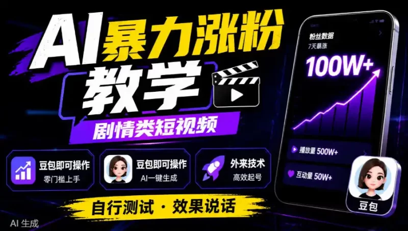 AI暴力涨粉教学,剧情类短视频,豆包即可操作,外来技术,自行测试-51云资源