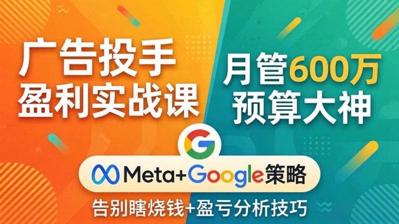 广告投手盈利实战课：月管600万预算大神，带你告别瞎烧钱，Meta Google策略 盈亏分析-51云资源