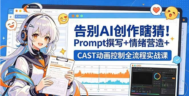 告别AI创作瞎猜!Prompt撰写+情绪营造+CAST动画控制全流程实战课
