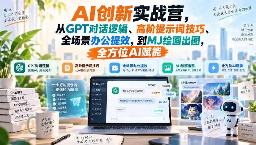 AI创新实战营，从GPT对话逻辑、高阶提示词技巧、全场景办公提效，到MJ绘画出图，全方位AI赋能-51云资源