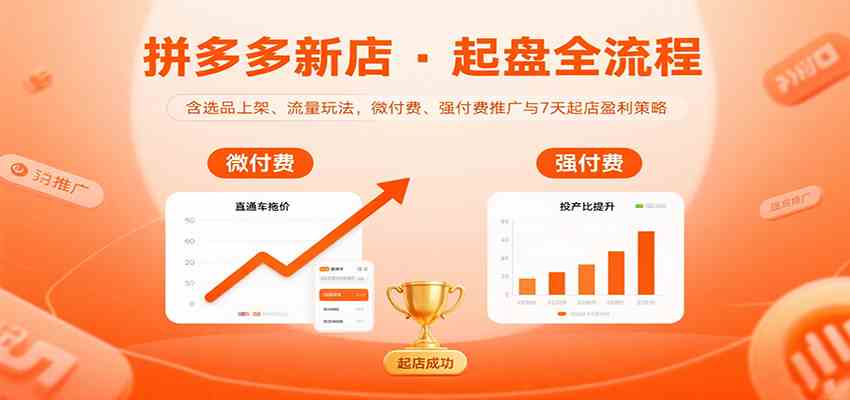 拼多多新店起盘全流程,含选品上架、流量玩法,微付费、强付费推广与7天起店盈利策略