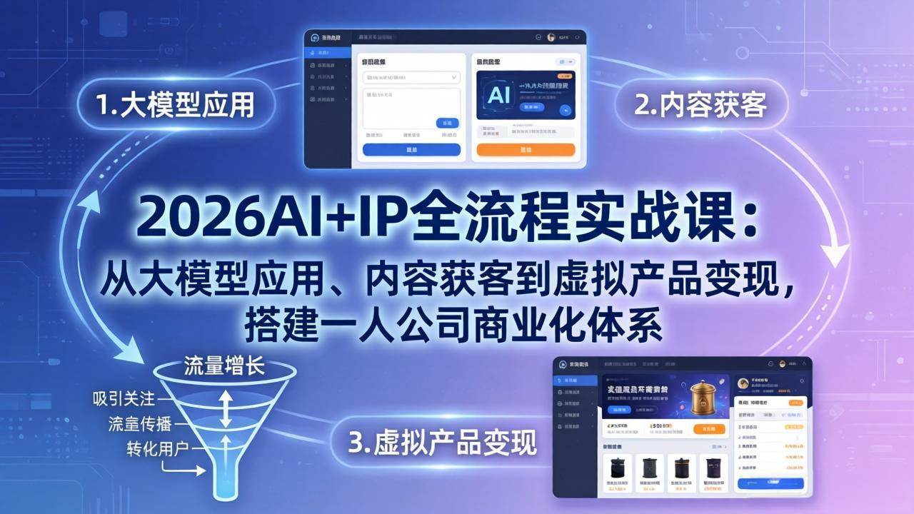 （17863期）2026AI IP全流程实战课：从大模型应用、内容获客到虚拟产品变现，搭建一人公司商业化体系
