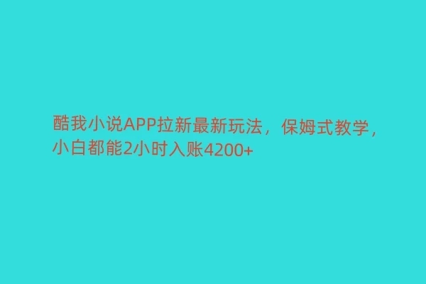 酷我小说APP拉新最新玩法，保姆式教学，小白都能2小时入账4200-51云资源