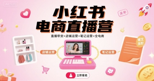 小红书电商直播营，直播带货 店铺运营 笔记运营=全电商-51云资源