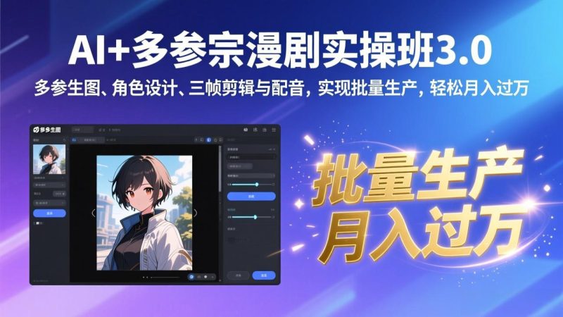 AI 多参宗漫剧实操班3.0:多参生图、角色设计、三帧剪辑与配音,实现批量生产,轻松月入过万-51云资源