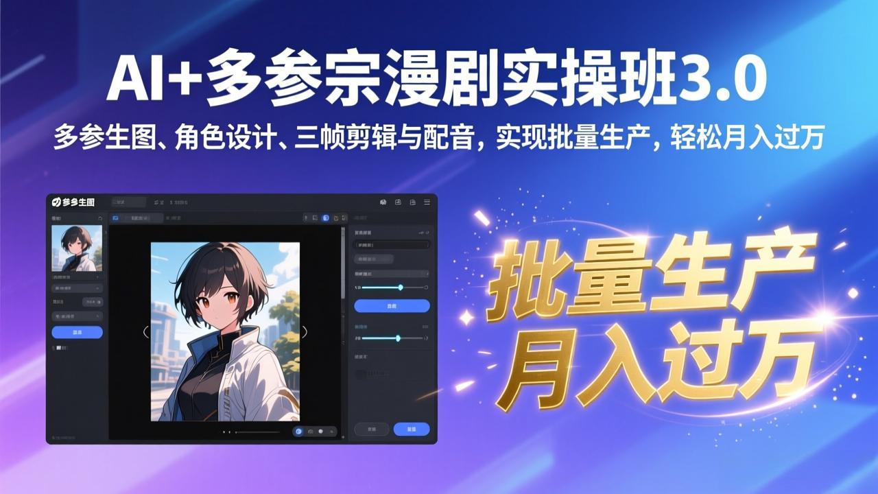 AI 多参宗漫剧实操班3.0:多参生图、角色设计、三帧剪辑与配音,实现批量生产,轻松月入过万