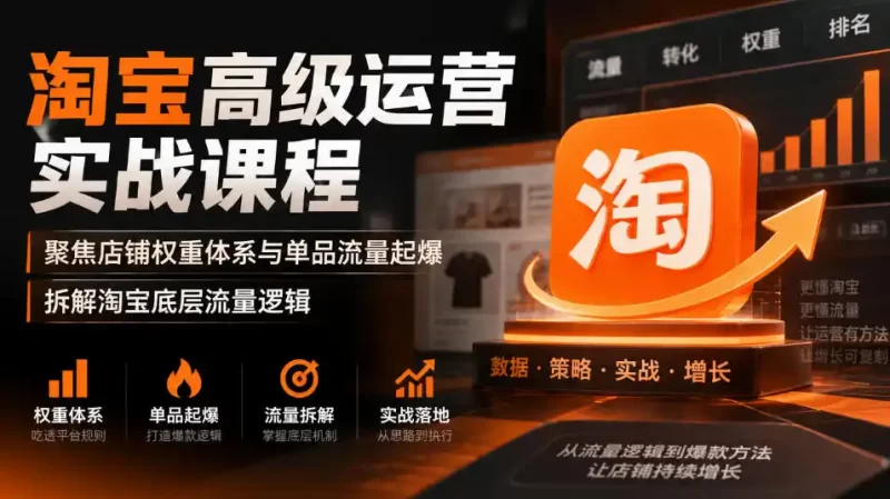淘宝高级运营实战课程，聚焦店铺权重体系与单品流量起爆，拆解淘宝底层流量逻辑-51云资源