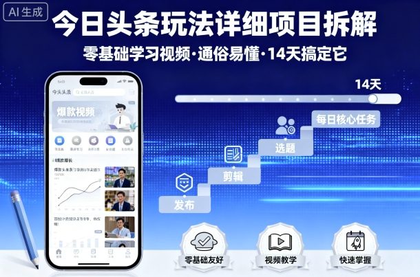 今日头条玩法详细项目拆解，零基础学习视频 通俗易懂 14天搞定它-51云资源
