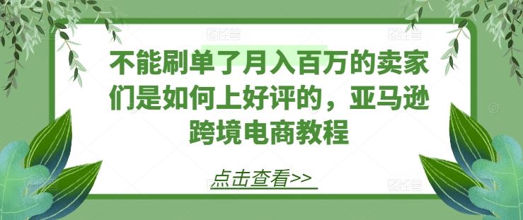 不能刷单了月入百万的卖家们是如何上好评的，亚马逊跨境电商教程-51云资源