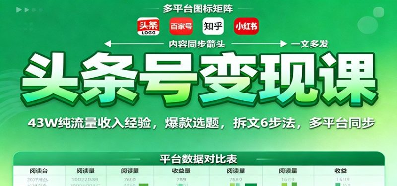 头条号变现课：43W纯流量收入经验，爆款选题，拆文6步法，多平台同步-51云资源