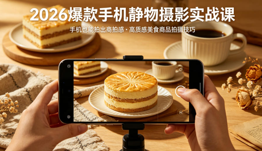 2026爆款手机静物摄影实战课,手机也能拍出商拍感,学会拍出高质感美食商品-51云资源