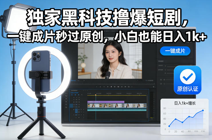 独家黑科技撸爆短剧，一键成片秒过原创，小白也能日入1k 【揭秘】-51云资源