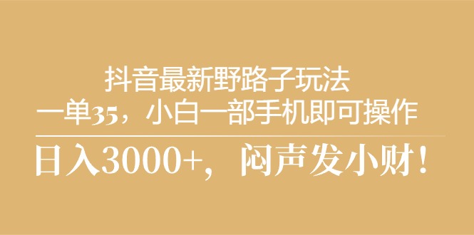 （10766期）抖音最新野路子玩法，一单35，小白一部手机即可操作，，日入3000 ，闷…-51云资源
