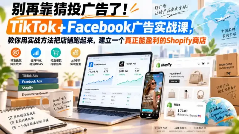 别再靠猜投广告了!TikTok Facebook广告实战课,教你用实战方法把店铺跑起来,建立一个真正能盈利的Shopify商店【原创双语字幕】-51云资源