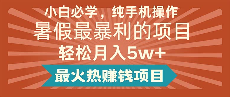 （11583期）小白必学，纯手机操作，暑假最暴利的项目轻松月入5w 最火热赚钱项目-51云资源