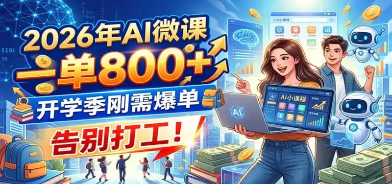 2026年AI微课,一单800 ,开学季刚需爆单,告别打工!-51云资源