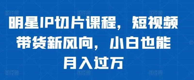 明星IP切片课程,短视频带货新风向,小白也能月入过万-51云资源