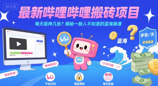 最新哔哩哔哩上B站搬砖项目，每天能挣几张？揭秘一般人不知道的蓝海赛道-51云资源
