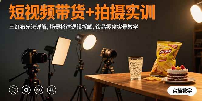 (15540期)短视频带货 拍摄实训:三灯布光法详解,场景搭建逻辑拆解,饮品零食实景教学