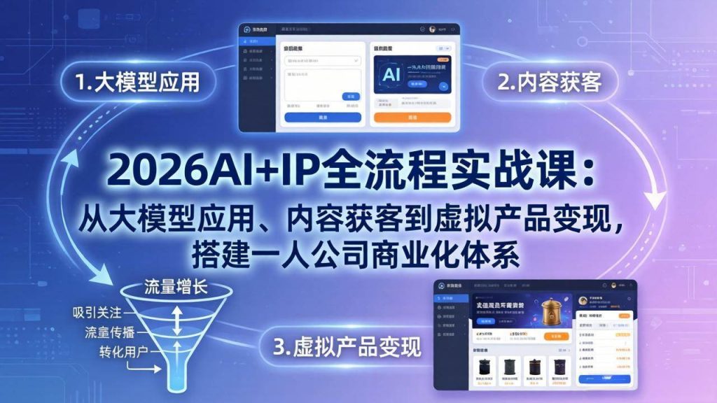 (17863期)2026AI IP全流程实战课:从大模型应用、内容获客到虚拟产品变现,搭建一人公司商业化体系-51云资源