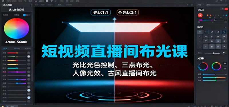短视频直播间布光课:光比光色控制、三点布光、人像光效、古风直播间布光-51云资源