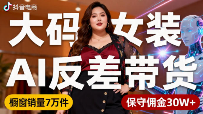 抖音小众赛道,大码女装AI反差带货,不用直播,每天6条作品,橱窗卖7万件,保守佣金30W-51云资源