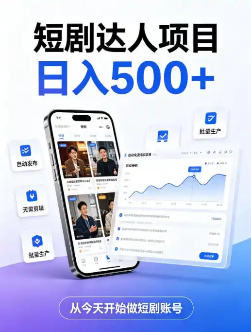 短剧达人项目,日入500 ,普通人的创业计划,低门槛开启线上副业新机遇【揭秘】