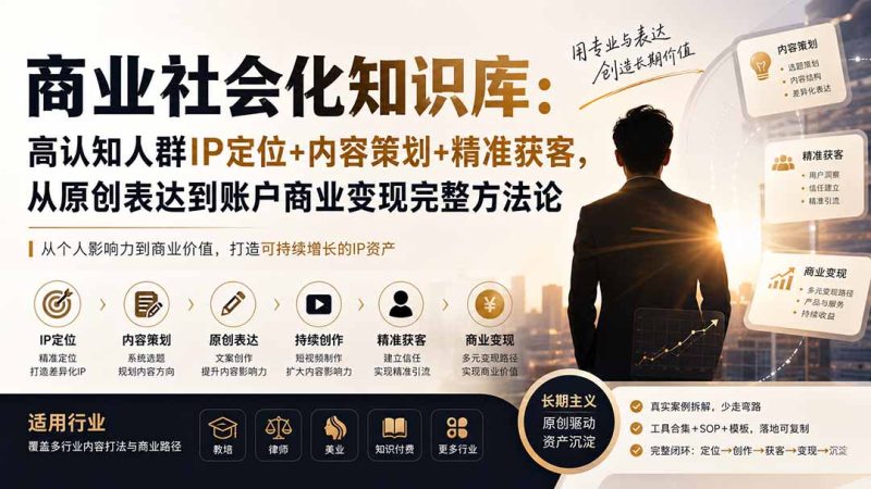 商业社会化知识库:高认知人群IP定位 内容策划 精准获客,从原创表达到账户商业变现完整方法论-51云资源