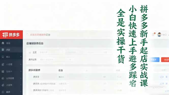 (16584期)拼多多新手起店实战课:小白快速上手拼多多运营,避开踩坑,全是实操干货