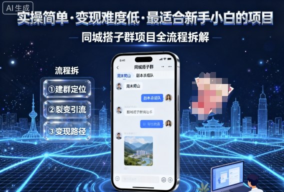 实操简单，变现难度低，最适合新手小白做的项目，每天轻松收入3张，同城搭子群项目全流程拆解-51云资源