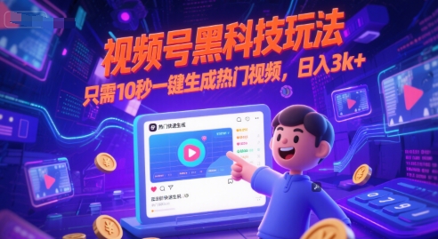 视频号黑科技玩法，只需10秒一键生成热门视频，日入3k 【揭秘】-51云资源