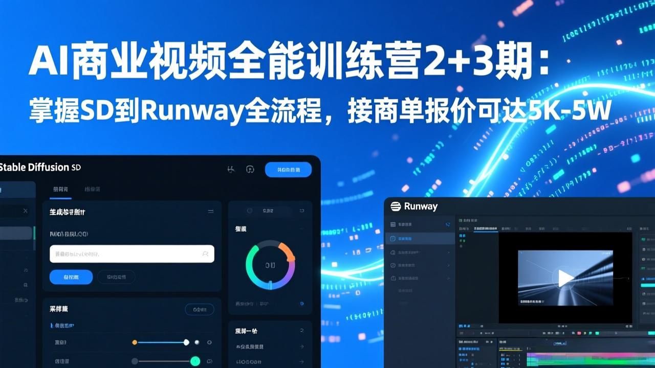 AI商业视频全能训练营2 3期:掌握SD到Runway全流程,接商单报价可达5K-5W