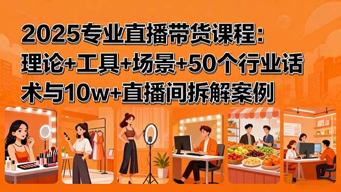 (15988期)2025专业直播带货课程:理论 工具 场景 50个行业话术与10w 直播间拆解案例