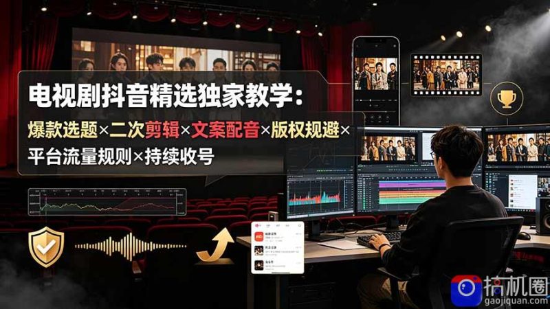 电视剧抖音精选独家教学：爆款选题×二次剪辑×文案配音×版权规避×平台流量规则×持续收益账号-51云资源