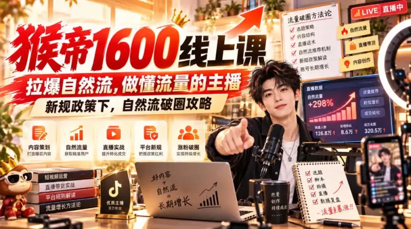 猴帝1600线上课,拉爆自然流,做懂流量的主播,新规政策下,自然流破圈攻略【更新261002】-51云资源
