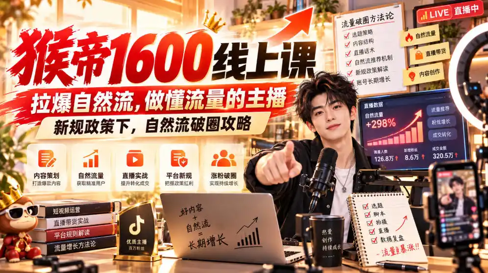 猴帝1600线上课，拉爆自然流，做懂流量的主播，新规政策下，自然流破圈攻略【更新261002】-51云资源