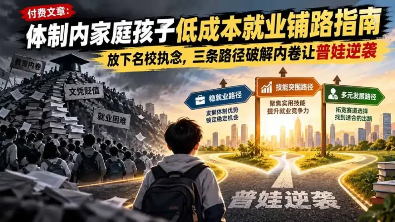 付费文章：体制内家庭孩子低成本就业铺路指南，放下名校执念，三条路径破解内卷让普娃逆袭-51云资源