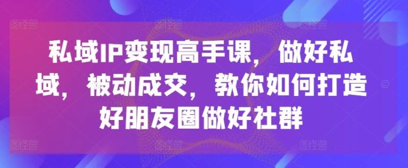 私域IP变现高手课,做好私域,被动成交,教你如何打造好朋友圈做好社群-51云资源