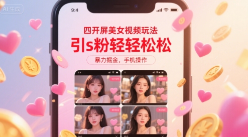 四开屏美女视频玩法，引s粉轻轻松松，暴力掘金，手机操作【揭秘】-51云资源