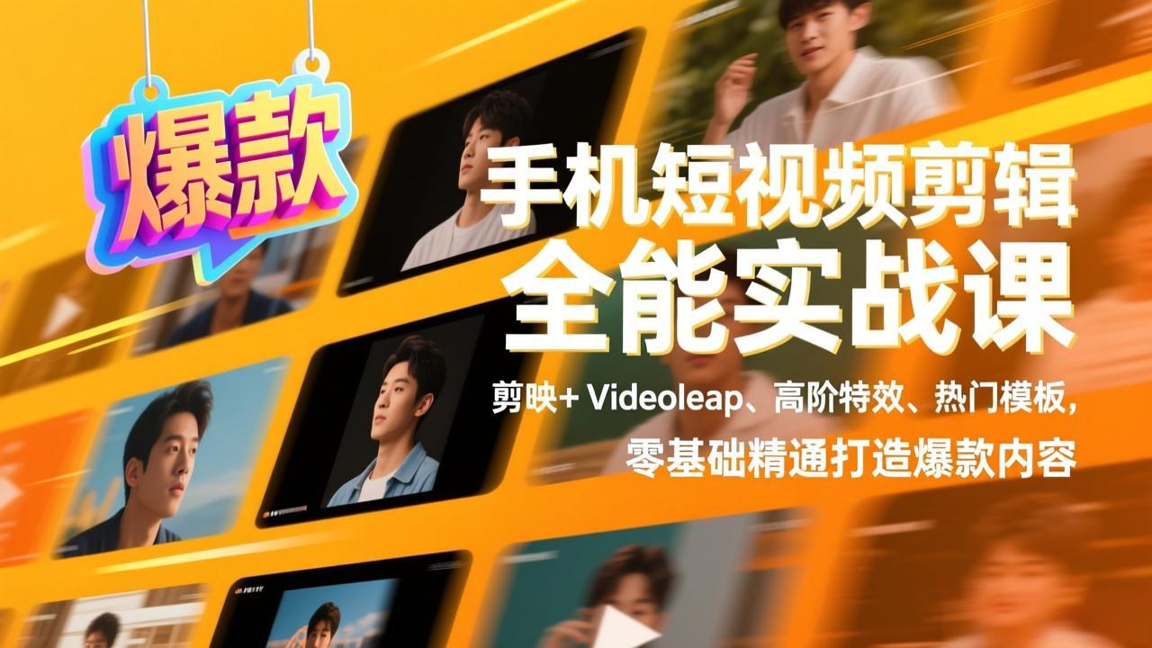 手机短视频剪辑全能实战课,剪映 Videoleap、高阶特效、热门模板,零基础精通打造爆款内容
