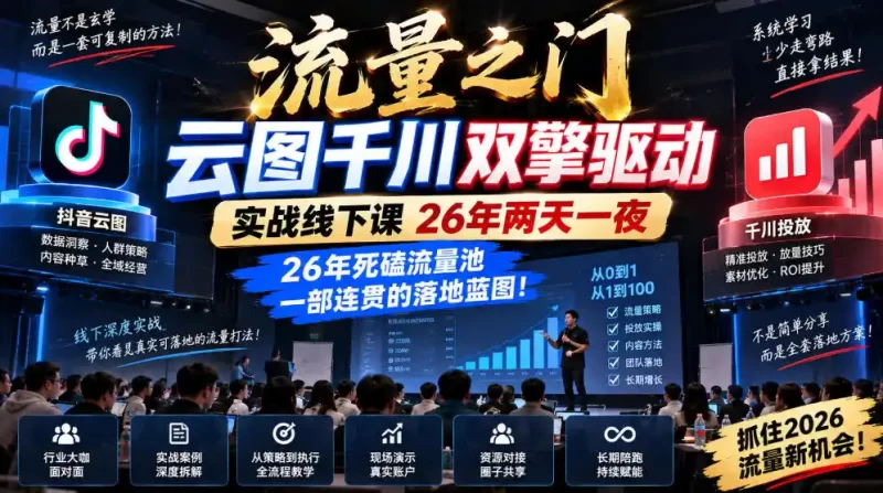 流量之门-云图千川双擎驱动实战线下课26年两天一夜,26年死磕流量池一部连贯的落地蓝图!-51云资源