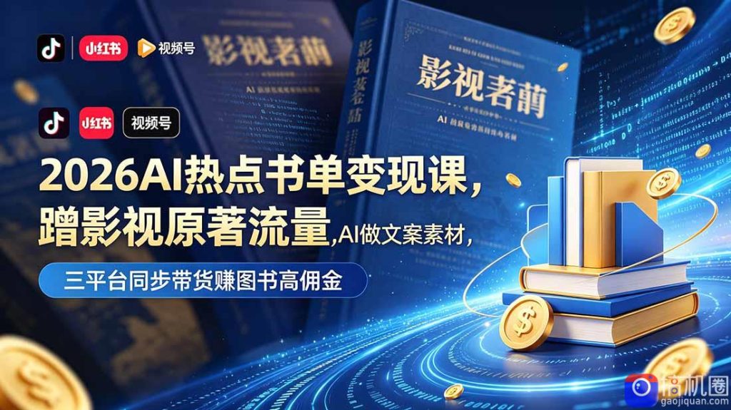 2026AI热点书单变现课,蹭影视原著流量,AI做文案素材,三平台同步带货赚图书高佣金-51云资源