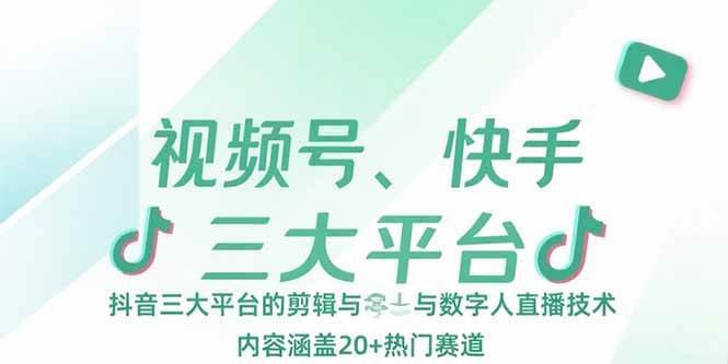 （15449期）视频号、快手、抖音三大平台的剪辑与数字人直播技术，内容涵盖20 热门赛道-51云资源