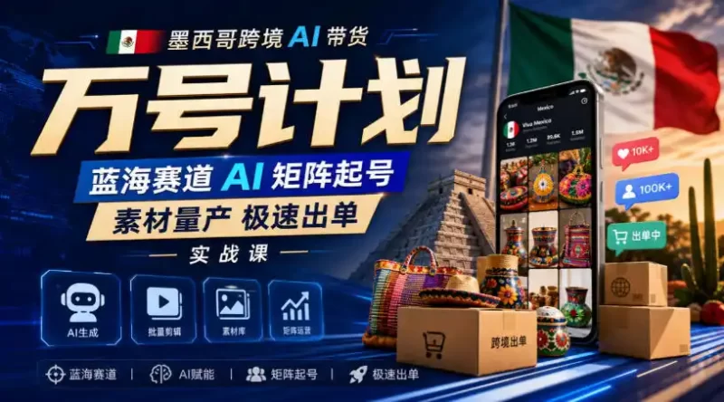 墨西哥跨境AI带货万号计划,蓝海赛道AI矩阵起号,素材量产极速出单实战课-51云资源
